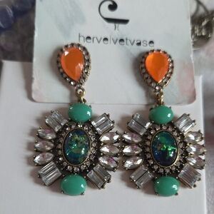 Hervelvetvase Orange and Turquoise Crystal Drop Earrings